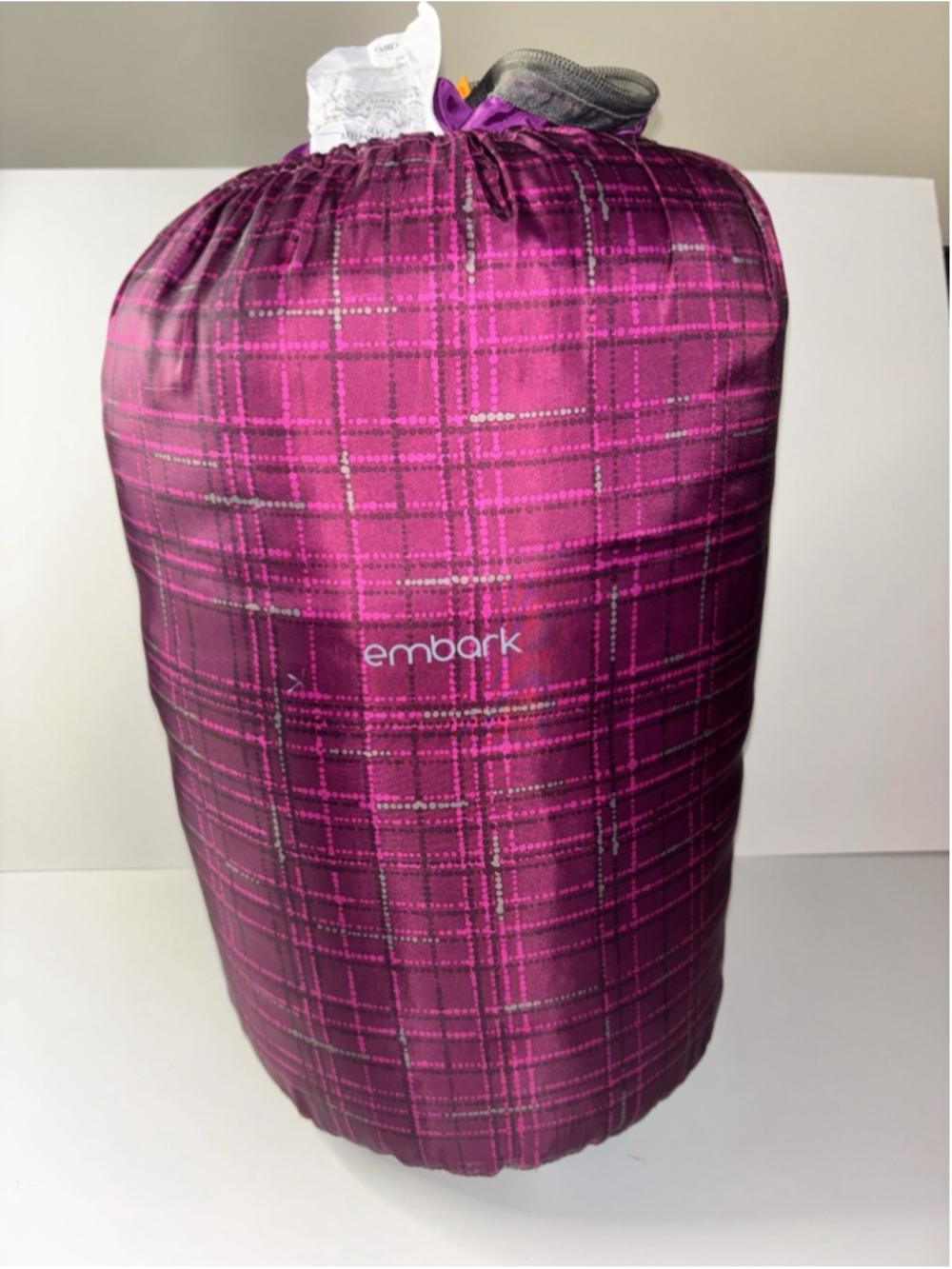 Embark 40 Degree Adult Sleeping Bag Pink Purple Geometric Pattern with Sack